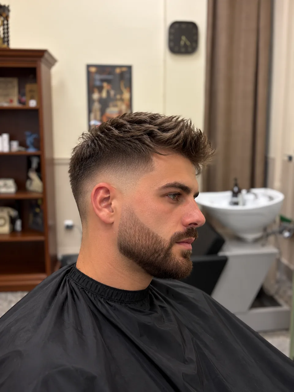 Illustrative photo: Man with a fade haircut, a groomed beard and defined edges